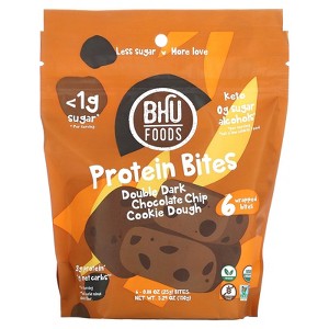 BHU Foods Protein Bites, Double Dark Chocolate Chip Cookie Dough, 6 Bites, 0.88 oz (25 g) Each - 1 of 2