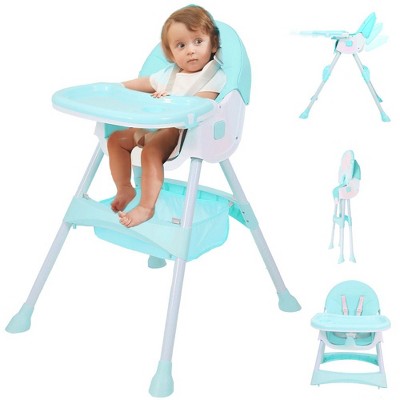 Napei 6- in -1 Baby High Chair with 5 -Point Safety Harness and Adjustable Dining Tray,Foldable High Chair for Space-Saving-Powder Blue