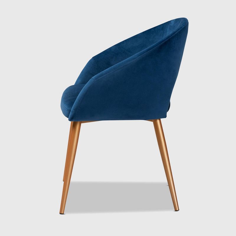 Vianne Velvet Upholstered Metal Dining Chair Navy Blue/Gold - Baxton Studio: Mid-Century Modern, Gold-Tone Legs, Accent Armchair, 4 of 11