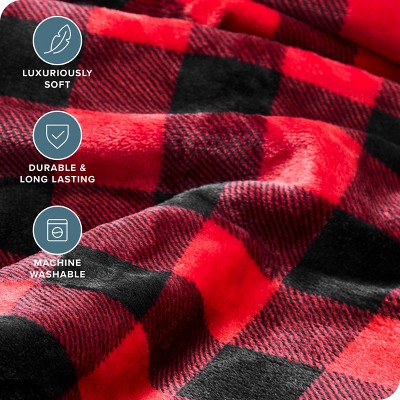 Luxurious King-Sized Buffalo Plaid Red/Black Microplush Fleece Blanket