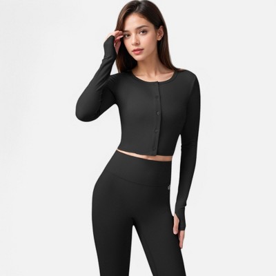 Anna-Kaci Active Women's Cropped Button-Front Long Sleeve Top with Thumbholes - image 4