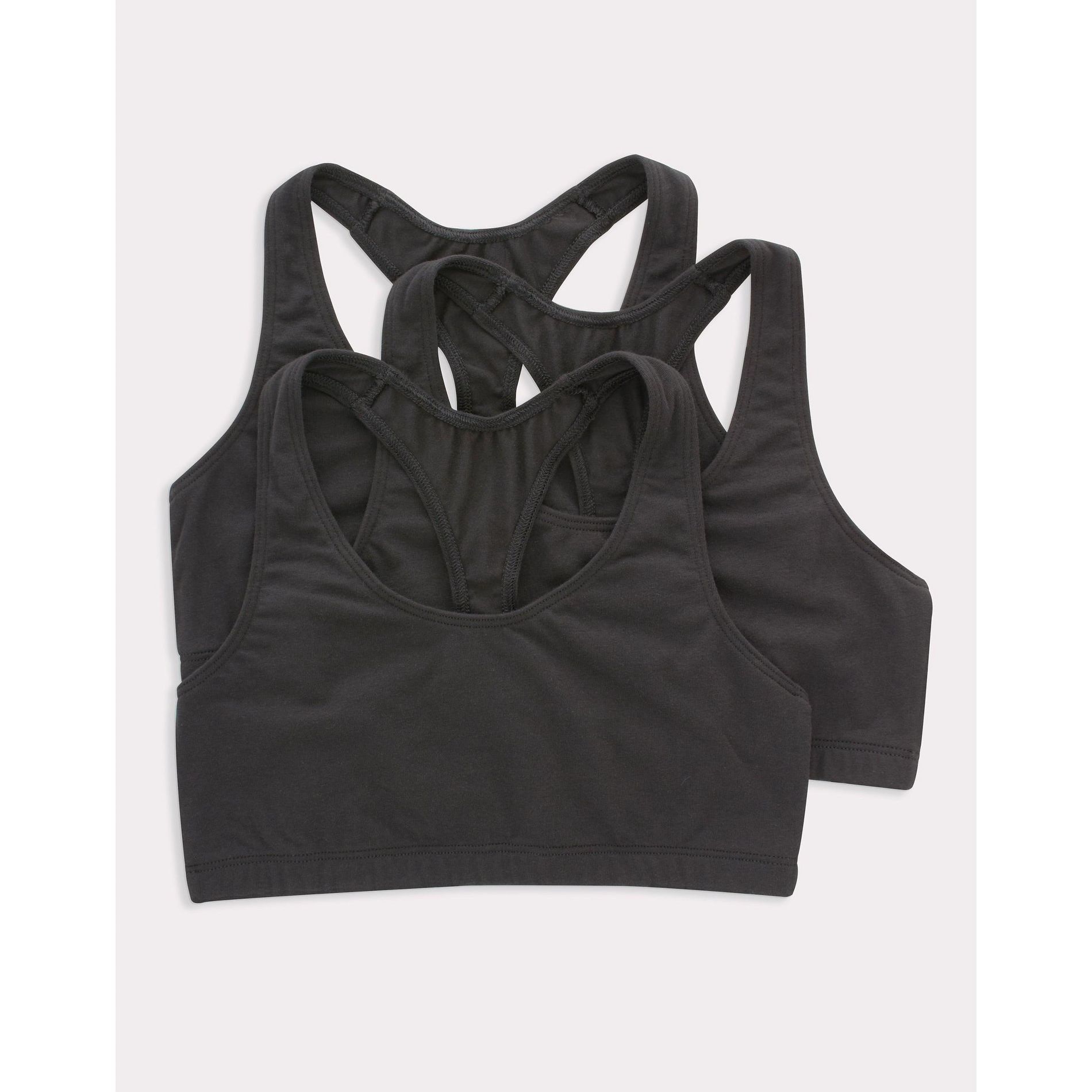Hanes Women's Cotton Racerback Sports Bralette, Low Impact, 3-Pack Black/Black/Black M