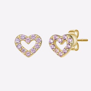 Guili Elegant 14k Gold Plated Cubic Zirconia Pave Heart Stud Earrings, Sparkling Design for Everyday Wear and Special Occasions - 1 of 4