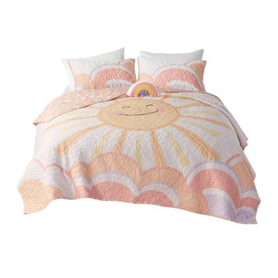 Full/Queen Reversible Cotton Quilt Set with Sunshine and Cloud Print
