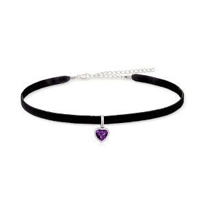 Ross-Simons 1.80 Carat Amethyst Heart Choker Necklace With Sterling Silver and Black Velvet Cord Size 13 - 1 of 4