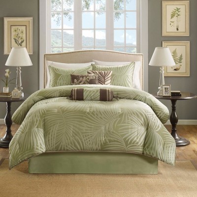 Soft Green Jacquard Tropical Comforter Set, California King