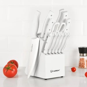 Knife Set with Holder, 15-Piece, White - 1 of 4