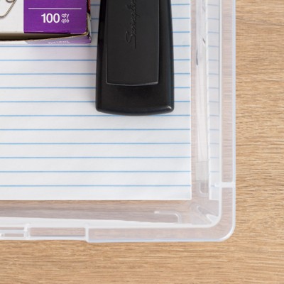 Clear Stackable Plastic Storage Bins with Blue Buckles, 12 Quart, 4 Pack