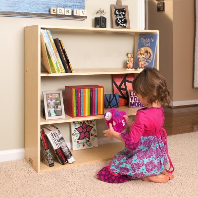 Natural Lacquered 36" Kids' Birch Wood 3-Shelf Storage Cabinet