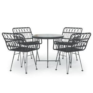 vidaXL Bistro Set Outdoor Patio Balcony Table and Chairs Rattan Look 5 Piece - Black - 1 of 4