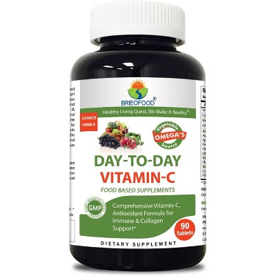 Brieofood Food Based Vitamin C 1000mg 90 Tablets - Premium Formula with Brieofood Fruit & Vegetable Blends, Digestive Blend, Vegetable Omega Blend