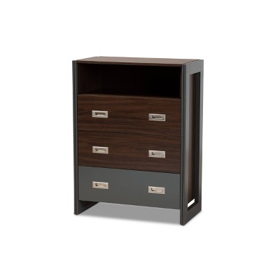 3 Drawer Chest Elliot Two-Tone Wood Walnut/Gray - Baxton Studio