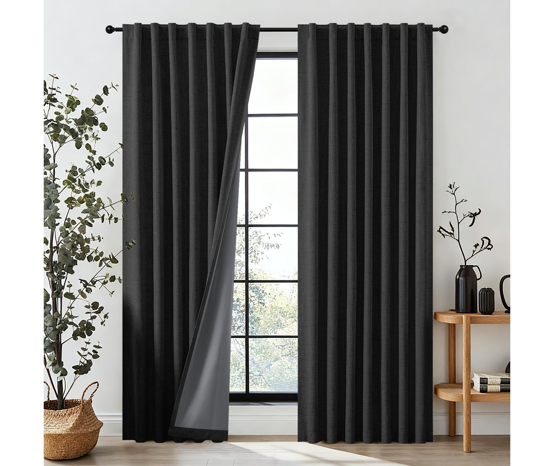 JoyDeco Thermal Insulated Faux Linen Textured 100% Blackout Curtains for Bedroom Rod Pocket & Back Tabs ( Set of 2 )