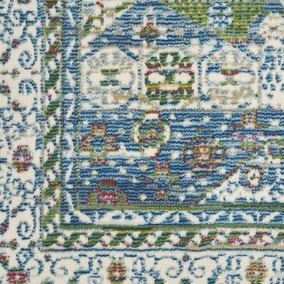 Ivory and Light Blue Synthetic Bohemian Area Rug