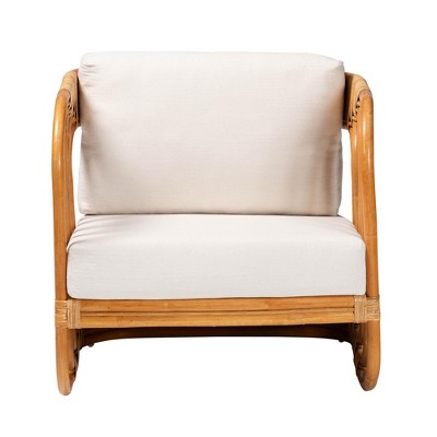 Handcrafted White Rattan Bohemian Accent Chair with Cushions