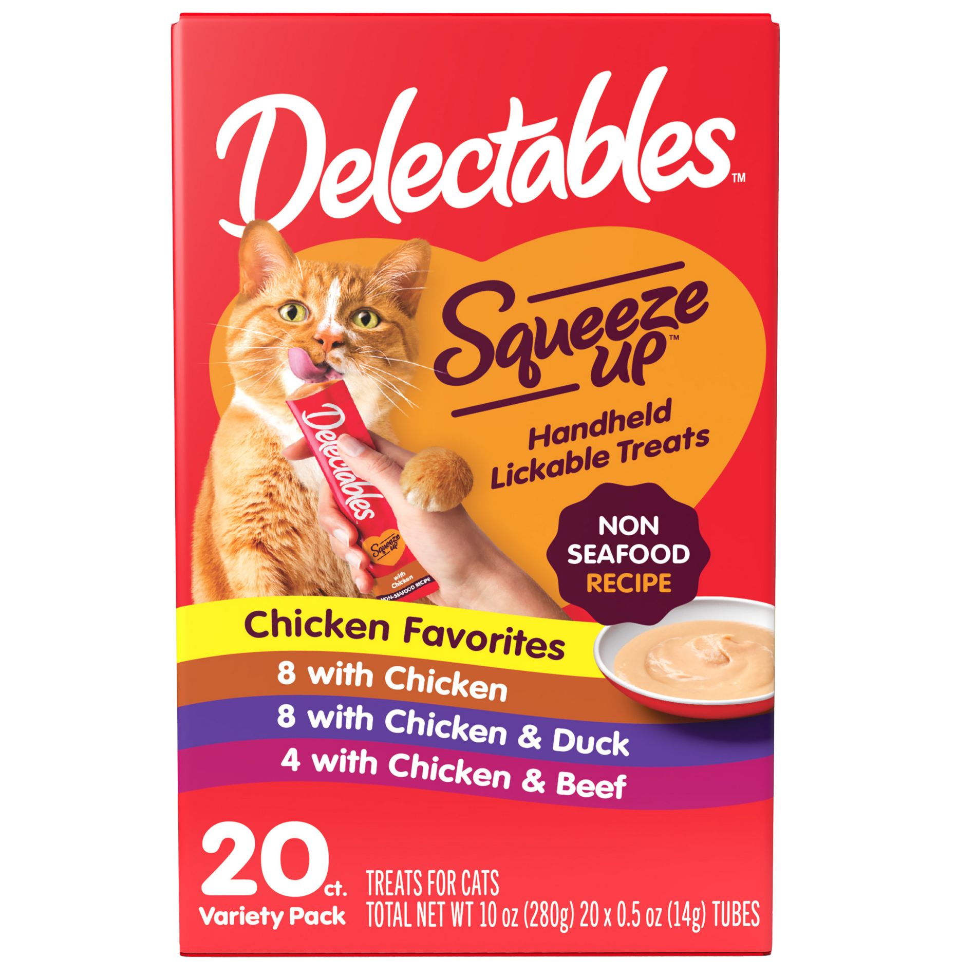 Delectables Duck, Beef and Chicken Flavor Squeeze Up Variety Pack Cat Treats - 10oz/20ct