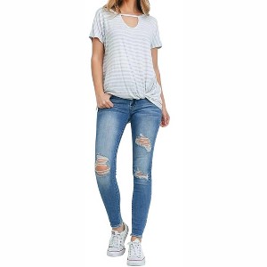 Women's Stripe Keyhole Bottom Twist Top - First Love - 1 of 4