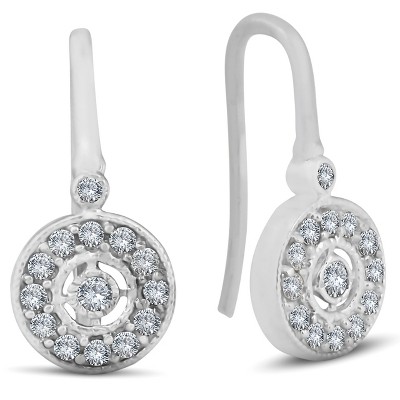 Pompeii3 1/3ct Pave Diamond Vintage Halo Earrings 10K White Gold 1/2" Tall
