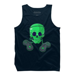 Men's Design By Humans Halloween Skeleton Skull Crossbones Video Gamer By TaiHan Tank Top - 1 of 3