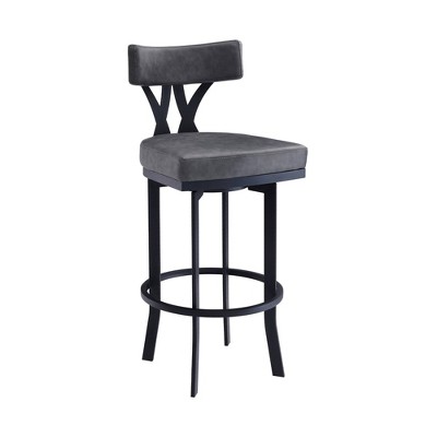 Leatherette Curved Top Panel Back Barstool Gray - Benzara