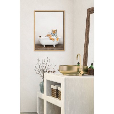 Natural Framed Bengal Tiger in Bathtub Canvas Print, 18" x 24"