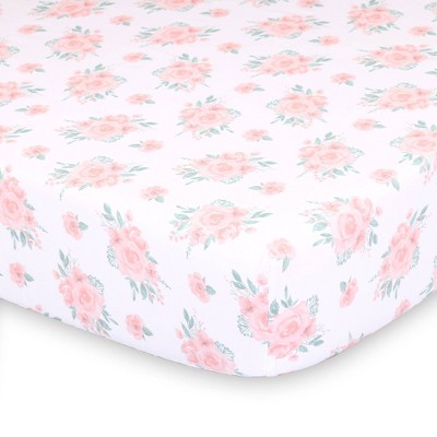 The Peanutshell Fitted Crib Sheet - Farmhouse Pink Floral