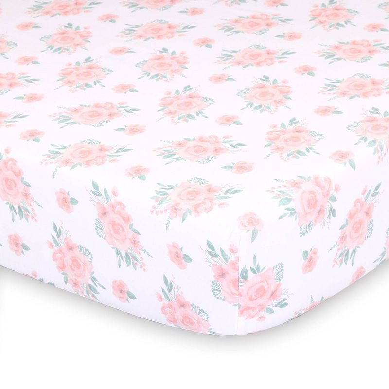 The Peanutshell Fitted Crib Sheet - Farmhouse Pink Floral, 1 of 4