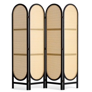 VEVOR 4 Panel Room Divider, Hand-Woven Rattan Folding Privacy Screens with Hinges, Portable Partition Room Dividers, Brown - 1 of 4