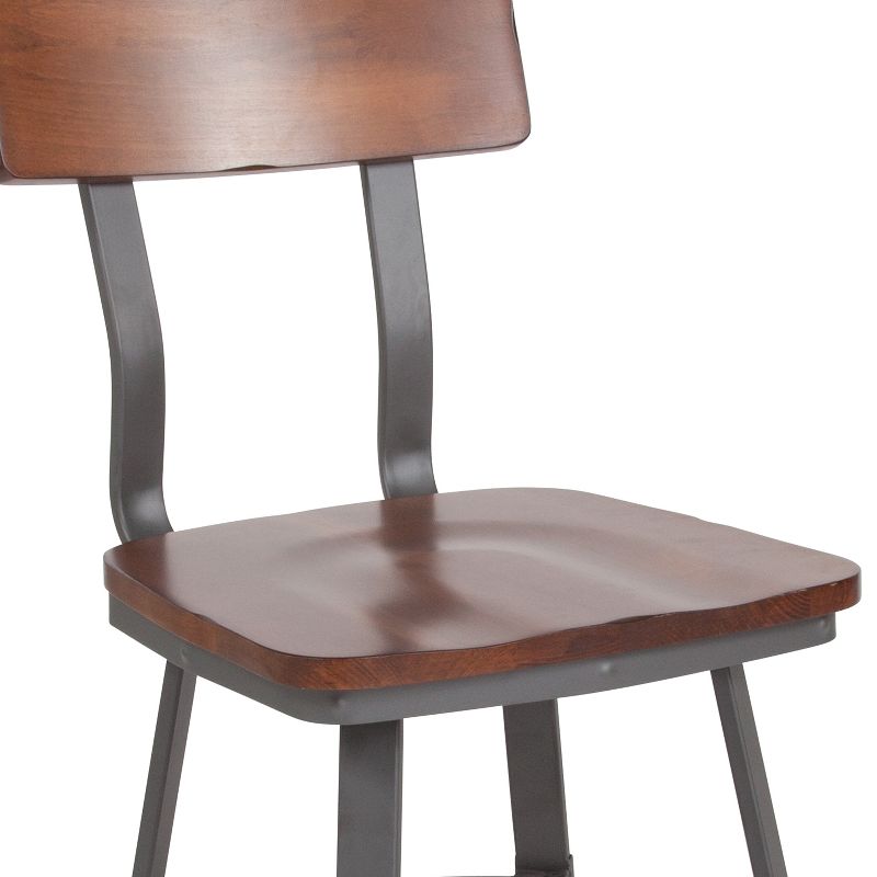 Flash Furniture Flint Series Rustic Walnut Restaurant Chair with Wood Seat & Back and Gray Powder Coat Frame, 6 of 12