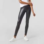Hue Studio Women's Mid-Rise Zip Front Faux Leather Leggings - Black