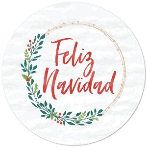 Big Dot of Happiness Feliz Navidad - Holiday and Spanish Christmas Party Circle Sticker Labels - 24 Count - 1 of 4