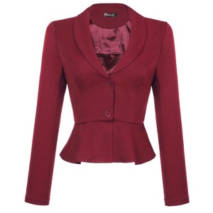 INSPIRE CHIC Women's Vintage Shawl Collar Long Sleeve Ruffle Hem Work Short Blazer - 1 of 4