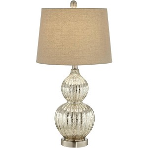 Regency Hill Lili 25" High Fluted Modern Country Cottage Table Lamp Silver Mercury Glass Single Beige Shade Living Room Bedroom Bedside Nightstand - 1 of 4