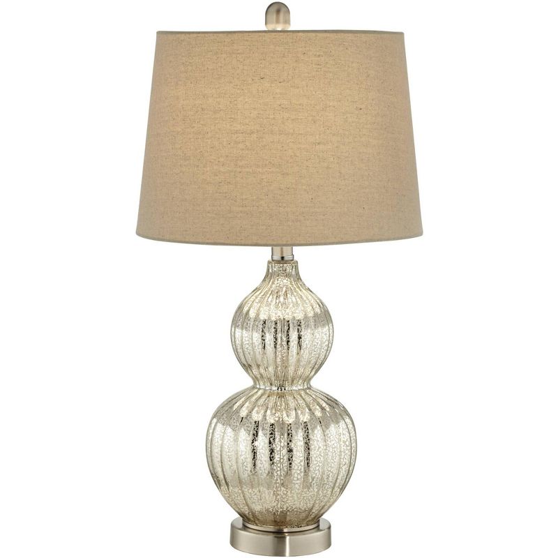 Regency Hill Lili 25" High Fluted Modern Country Cottage Table Lamp Silver Mercury Glass Single Beige Shade Living Room Bedroom Bedside Nightstand, 1 of 9