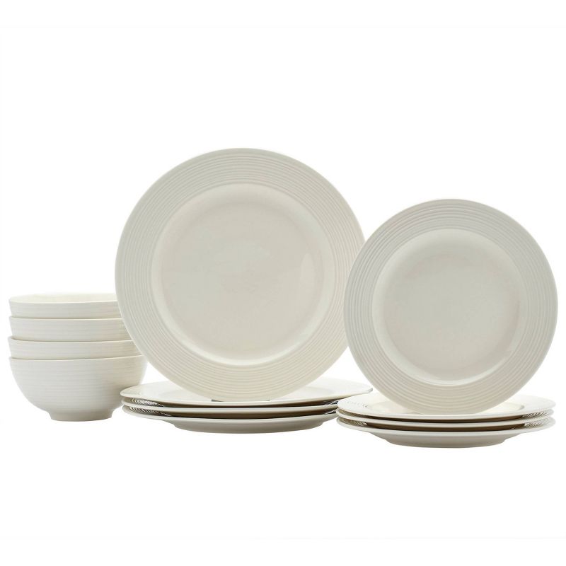 12pc Porcelain Embossed Contempo Dinnerware Set - Tabletops Gallery, 4 of 8