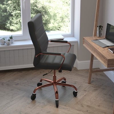 High Back Black Leather Executive Swivel Office Chair with Rose Gold Frame