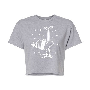 Women's - Peanuts - Woodstock Snowfall Cropped Graphic T-Shirt - 1 of 4