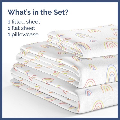 Twin White Microfiber Kids Sheet Set with Rainbow Print