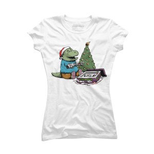 Junior's Design By Humans T-rex Christmas Gift By pigboom T-Shirt - 1 of 3