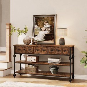 53" Console Sofa Table w/ 3 Drawers,3 Tiers Industrial Wood Entryway Sofa Table w/ Metal Frame, Narrow Long Behind Couch Table,Hallway Table - 1 of 4