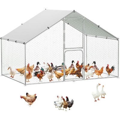 9.8x6.5x6.5FT Walk-In Metal Chicken Coop, Heavy-Duty Outdoor Poultry Run with Spire Roof, Waterproof UV Cover for Backyard Chickens, Ducks & Hens