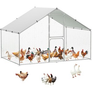 9.8x6.5x6.5FT Walk-In Metal Chicken Coop, Heavy-Duty Outdoor Poultry Run with Spire Roof, Waterproof UV Cover for Backyard Chickens, Ducks & Hens - 1 of 4