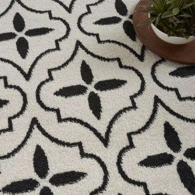 Ivory Black Moroccan Trellis Indoor Outdoor Runner Rug