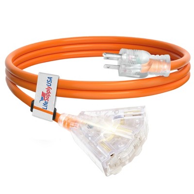 LifeSupplyUSA 12 Gauge 3-Outlet Power Extension Cord Outdoor & Indoor Waterproof Cable SJTW 12/3 ETL Listed