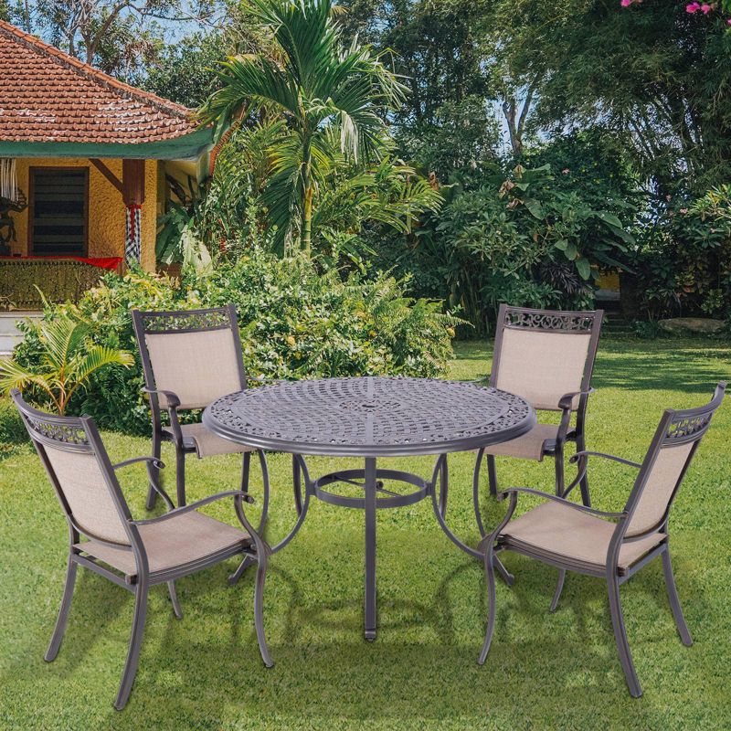 48&#34; Round Aluminum Patio Dining Table, Umbrella Hole, Rust-Resistant, All-Weather Design - Black - WELLFOR, 4 of 9