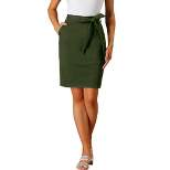 Allegra K Women's Workwear Paperbag Elastic High Waist Cotton Pencil Mini Skirt