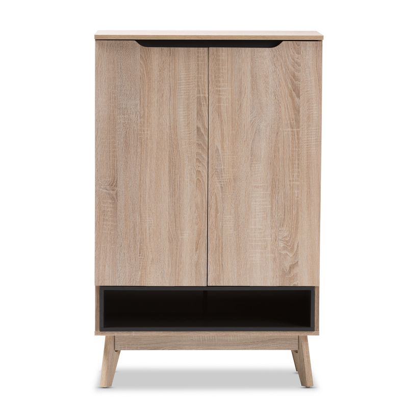 Fella Mid - Century Modern Two - Tone Wood Shoe Cabinet - Brown - Baxton Studio, 4 of 10