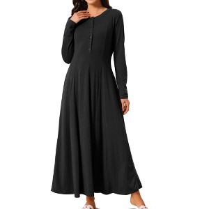INSPIRE CHIC Women's Fall Long Button Down Long Sleeve Flowy A-Line Maxi Dress with Pockets - 1 of 4
