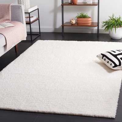 Ivory Square Shag Rug 6'7" x 6'7" Synthetic