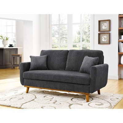 Lycvki Mid-Century 2-Seater Corduroy Upholstered Sofa with Solid Wood Legs